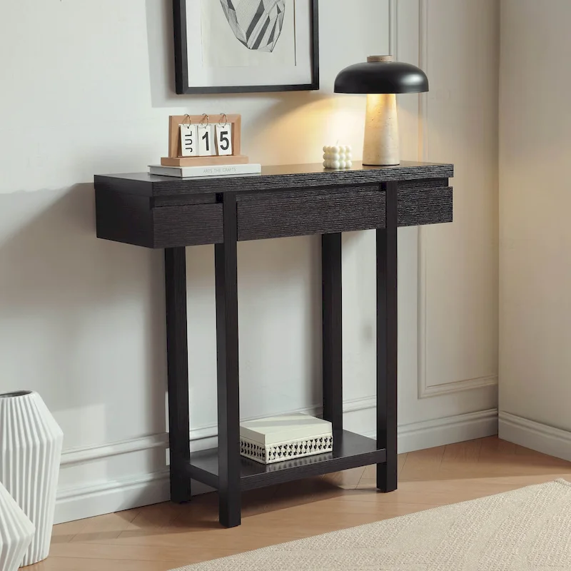 Espresso Wood Console Table with Drawer & Shelf