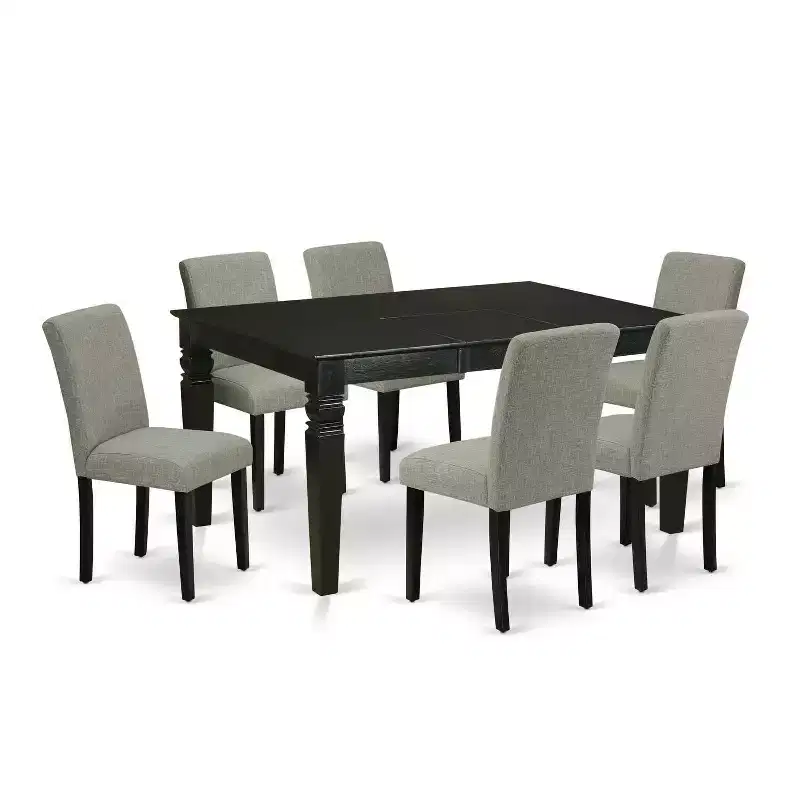 HomeStock 7 Piece Rectangle Dining Set Black Shitake Linen Fabric