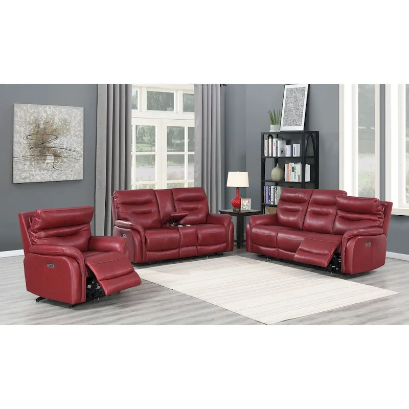 Top Grain Leather Power Reclining Sofa – Brown / Red, 3-Seat
