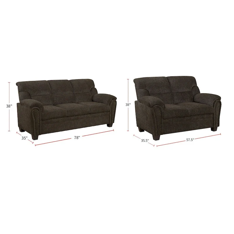 Brown Upholstered Living Room with Nailhead Trim – Transitional Style