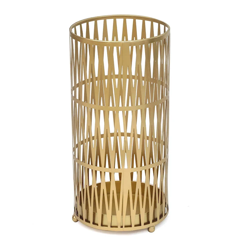 ADECO Stand Gold / Black Round RackMetal Umbrella Cane Walk Stick Drip Tray - 9. 2 x9. 2 x19