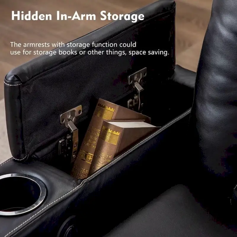 Black / Brown Electric Power Recliner Chair with Cup Holders & USB Ports – Home Theater Style, 1 Person Use