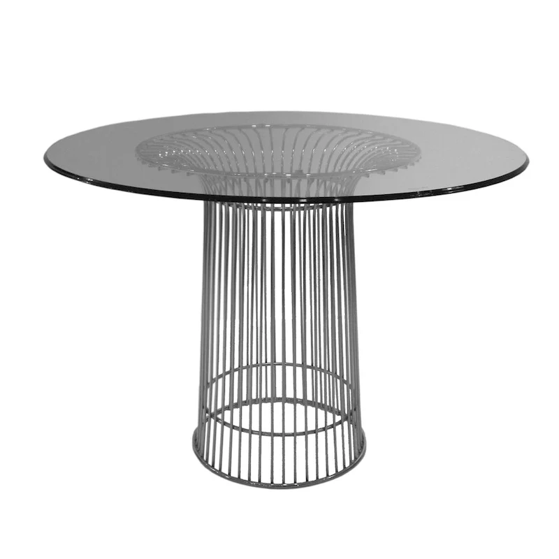 40 Inch Dining Table, Round Tempered Glass Top, Open Pedestal Base