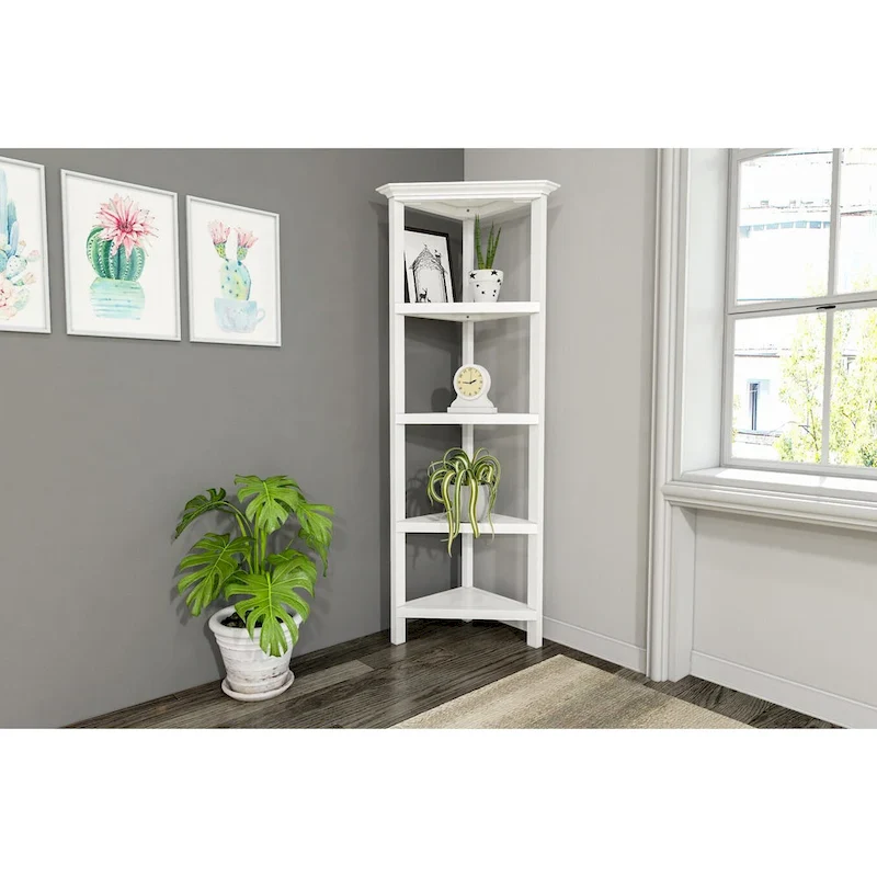 White Corner Bookcase with 4 Shelves, 1-Person