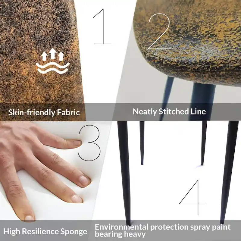 4 Dining Chairs with Spoon Shaped Seats and Black Metal Legs