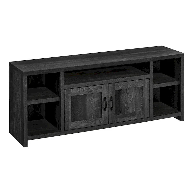 Modern Reclaimed Black TV Stand for 55 TVs with Cabinets and Shelving Wood Entertainment Unit - 23.75H x 59W x 15.5D