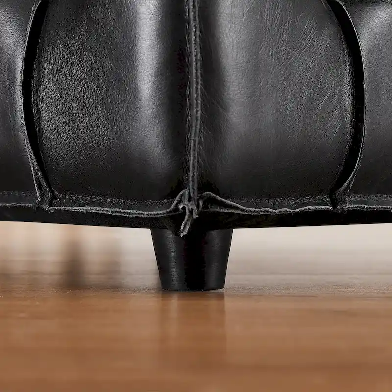 Art Leon Top Grain Leather Square Pouf Ottoman