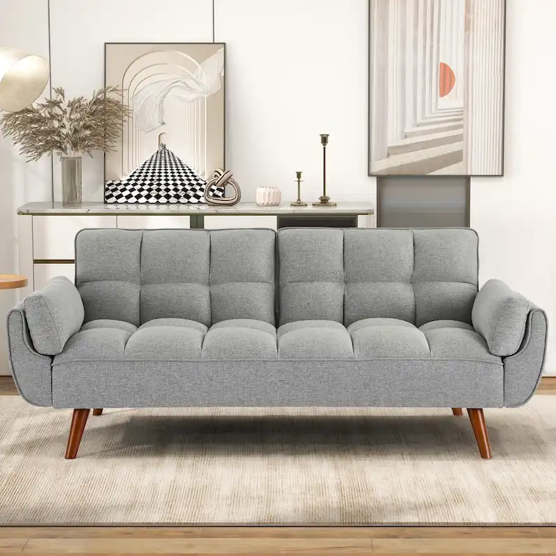 75.39 IN. Futon Sofa Bed, Convertible Upholstered Couch Sleeper with Reclining Sleeper Split Tufted Back