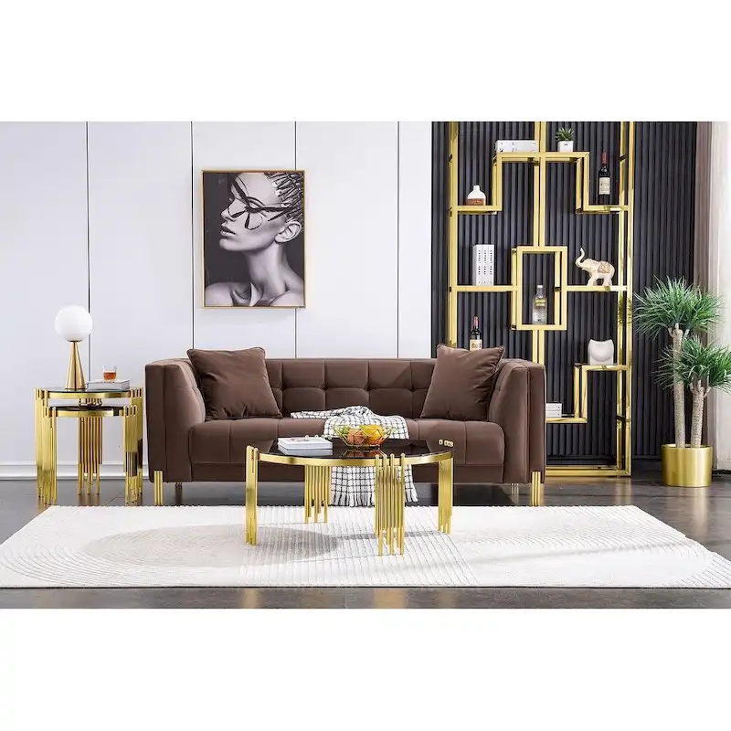 Modern 36 Round Coffee Table with Tempered Glass Top and Polished Chime-Shaped Legs