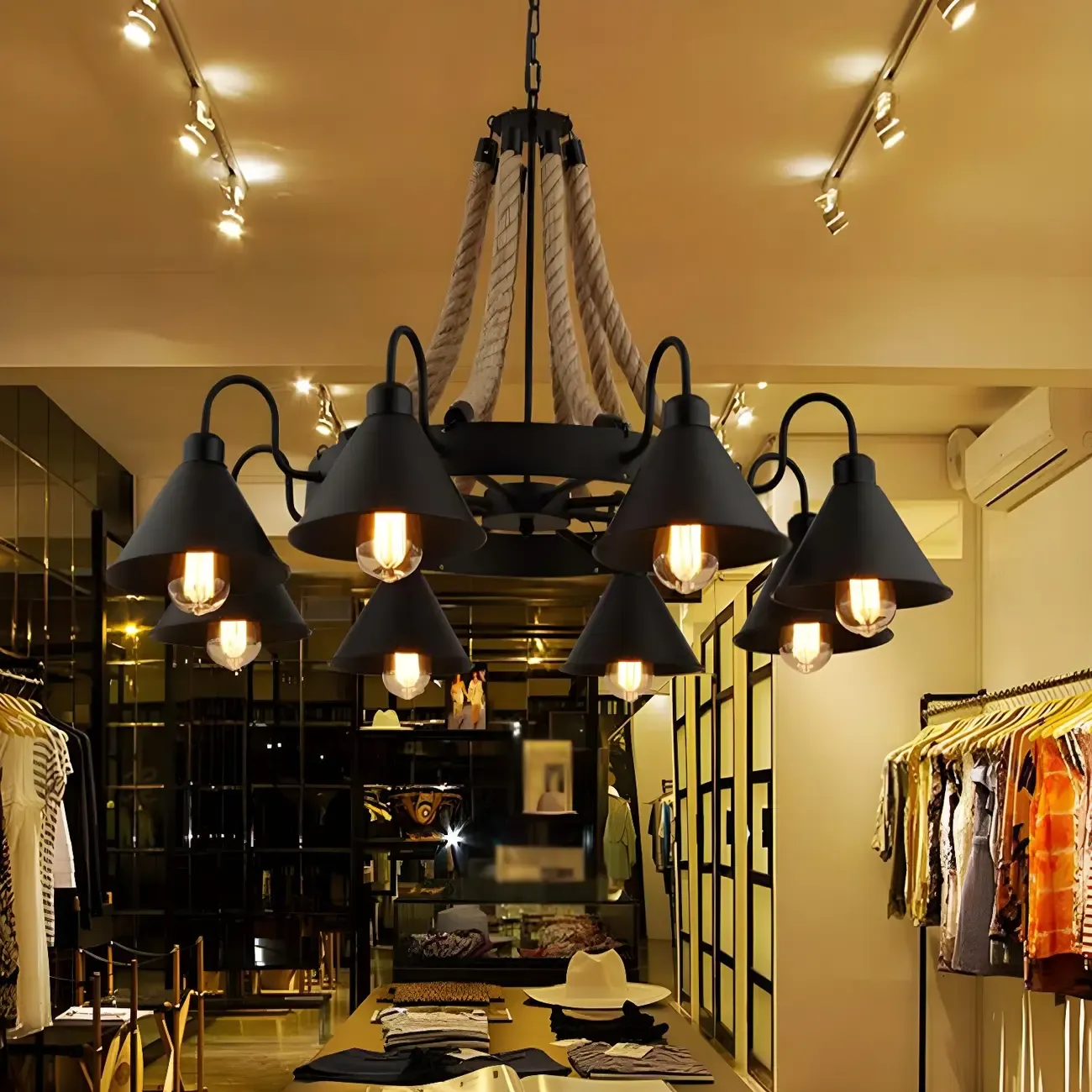 Black Metal Vintage Rope Rustic Chandelier Light