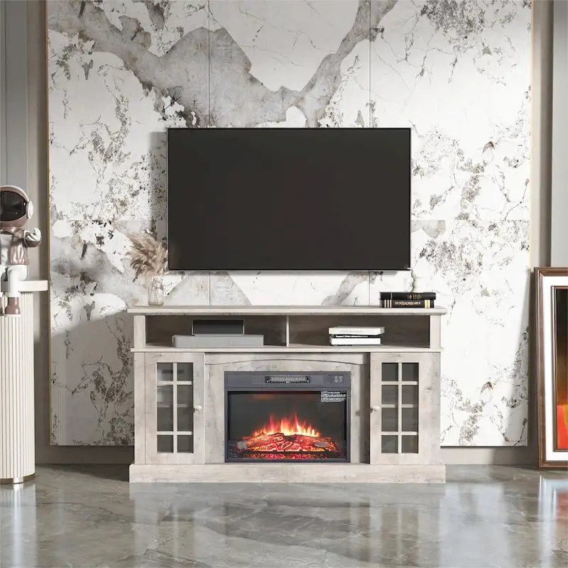 TV stand with electronic fireplace and remote control