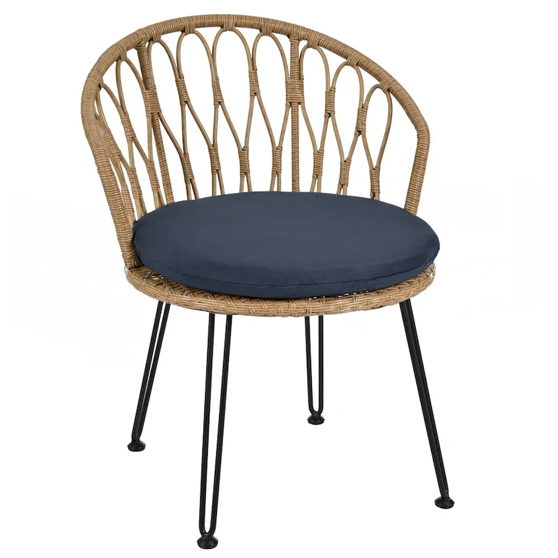 2 Rattan Single Chairs with A Glass Round Table