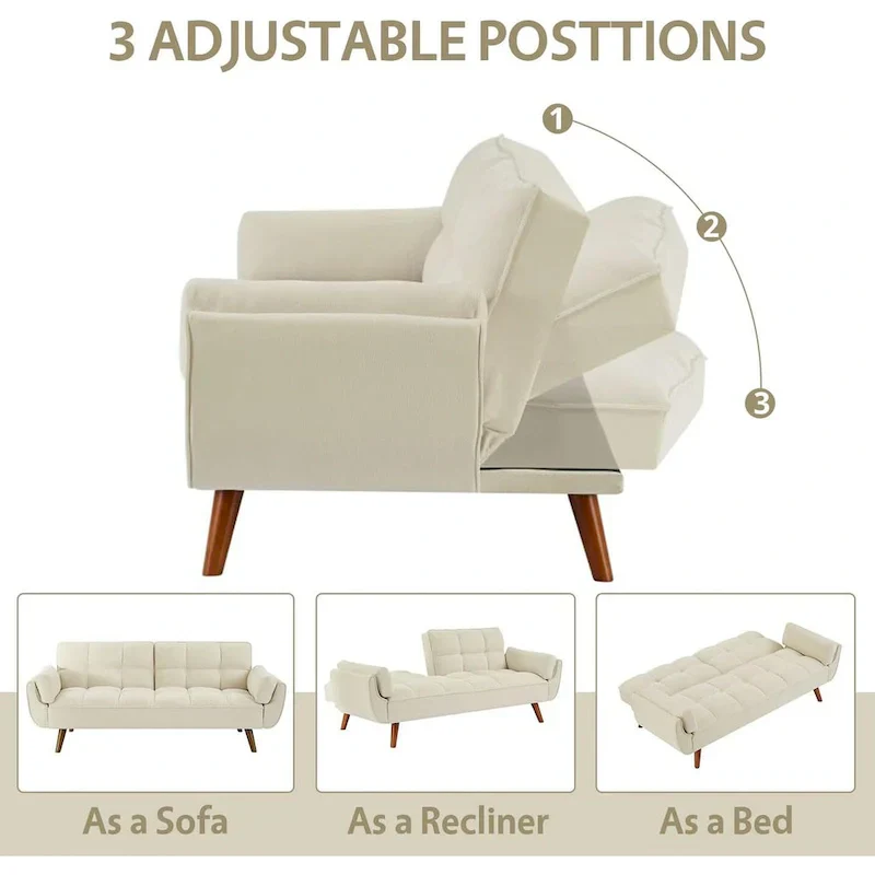 75.39 IN. Futon Sofa Bed, Convertible Upholstered Couch Sleeper with Reclining Sleeper Split Tufted Back