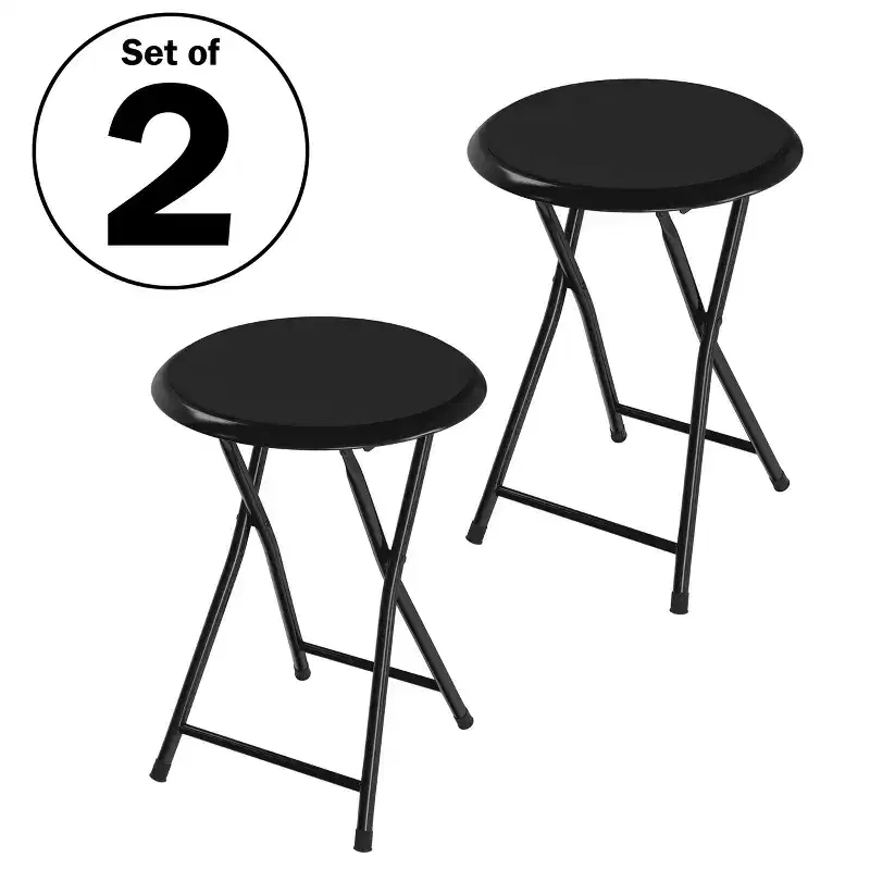 Lavish Home Set of 2 Folding Bar Stools, Heavy-Duty 18 in. Stools with 225lb Capacity and Padded Seats for Dorm, Recreation or Game Room