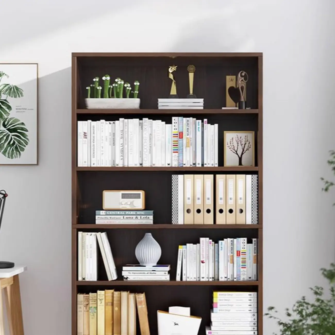 Modern Multi-Layer Brown Lumber Closed Back Bookcase