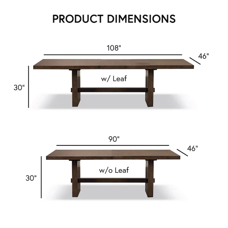 7-Piece Expandable Dining Table Set with Leaf - Solid Wood Trestle Base, 108