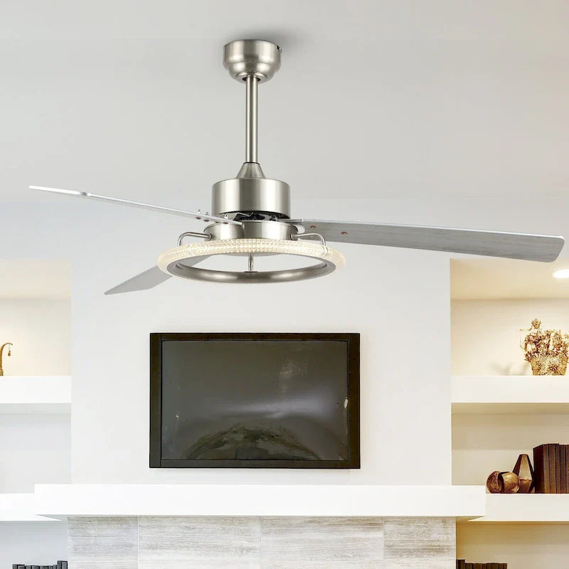 Bruno 52  1-Light Modern Industrial Iron/Acrylic/Wood Remote-Controlled 6-Speed Integrated LED Ceiling Fan, by JONATHAN Y