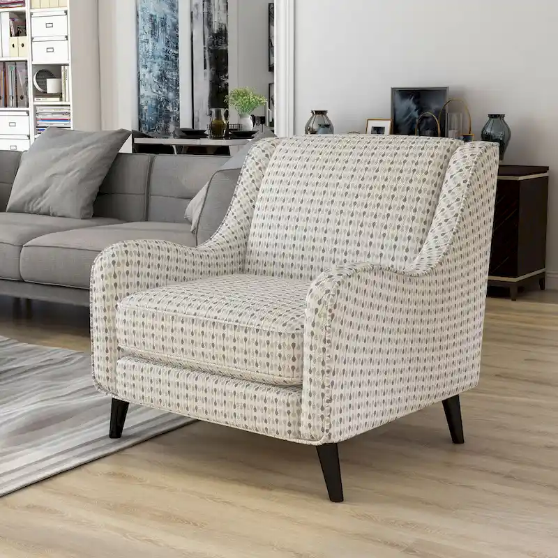 Soft Weave Fabric Armchair – Stripe Multi, Swooping Arms & Wood Legs, Single Seat