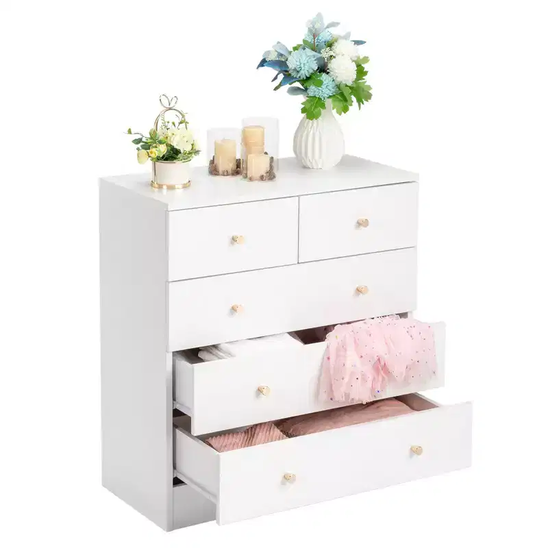 Karl Home 5-Drawer White Particle Board 25.98in. W Chest of Drawer