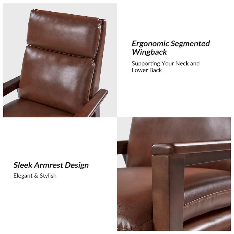 Mid-century Vegan Leather Solid Wood Recliner