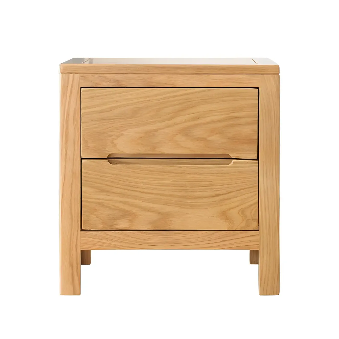 Rectangular Natural Wood 2 Drawer Bedside Nightstand