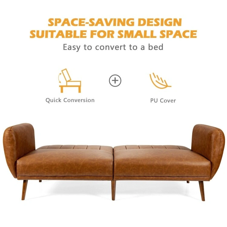 Convertible Futon Sofa Bed PU Leather Adjustable Couch Sleeper with Wood Legs - 81 x 33.5 x 31.5 (L x W x H)