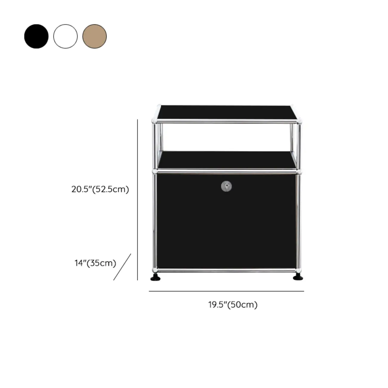Modern Steel Nightstand with Drawer and Open Shelf