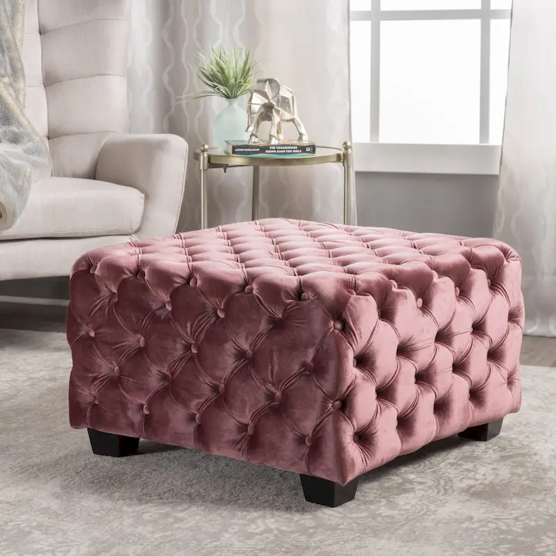 Jaymee Modern Glam Button Tufted Velvet Ottoman by Christopher Knight Home