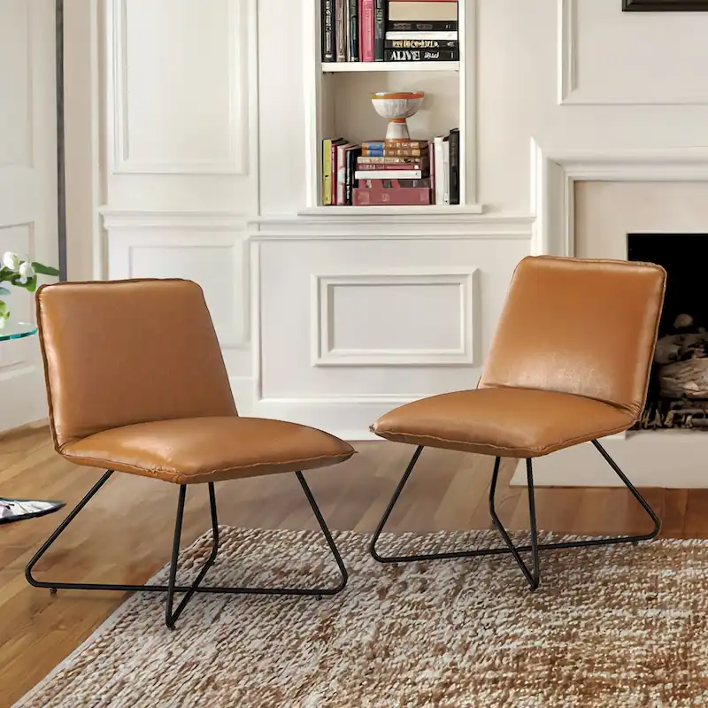 Mid Century Faux Leather Accent Chair With Adjustable Backrest Set of 2 - 31.5 H X 22.2 W X 23.6 D