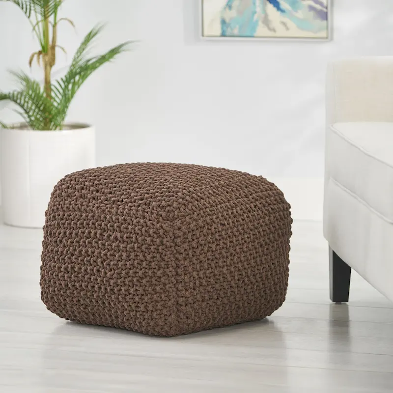 Pim Cotton Knit Square Pouf by Christopher Knight Home