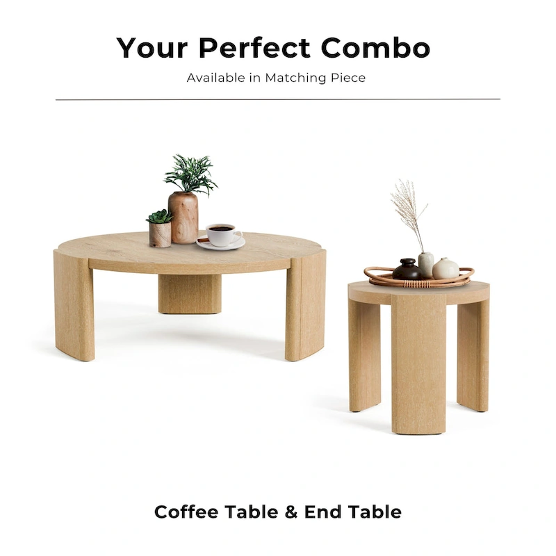 Furniture of America Minst Modern Oak Wood Round Coffee Table