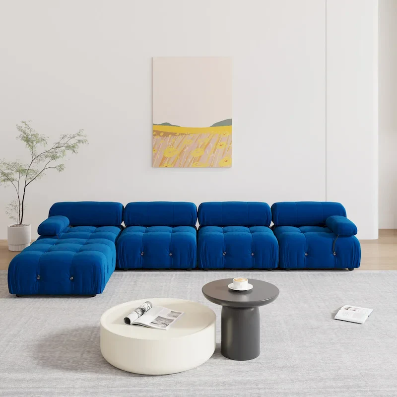 Blue Velvet Upholstered Sectional Sofa