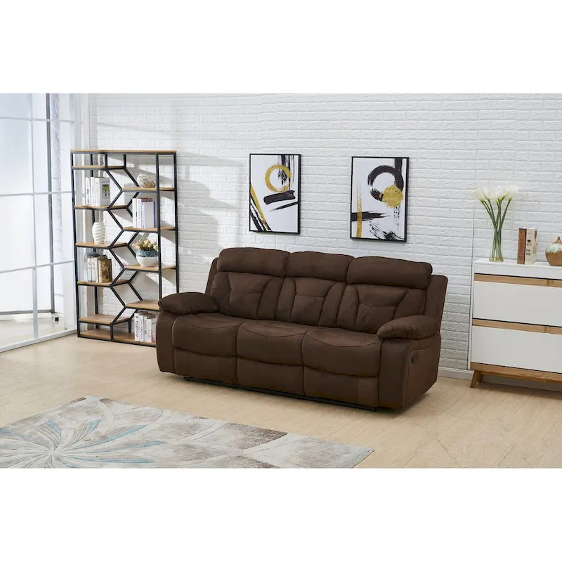 Microfiber Manual Rclining 3-seat Sofa Couch in Dark Brown 8005