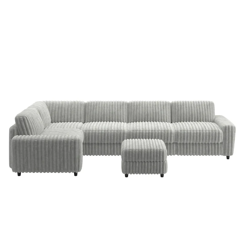 Veyron Furry Channel Fabric Down-filled L-Shape 4-Seat Modular Sectional Sofa with Ottoman by iNSPIRE Q Modern
