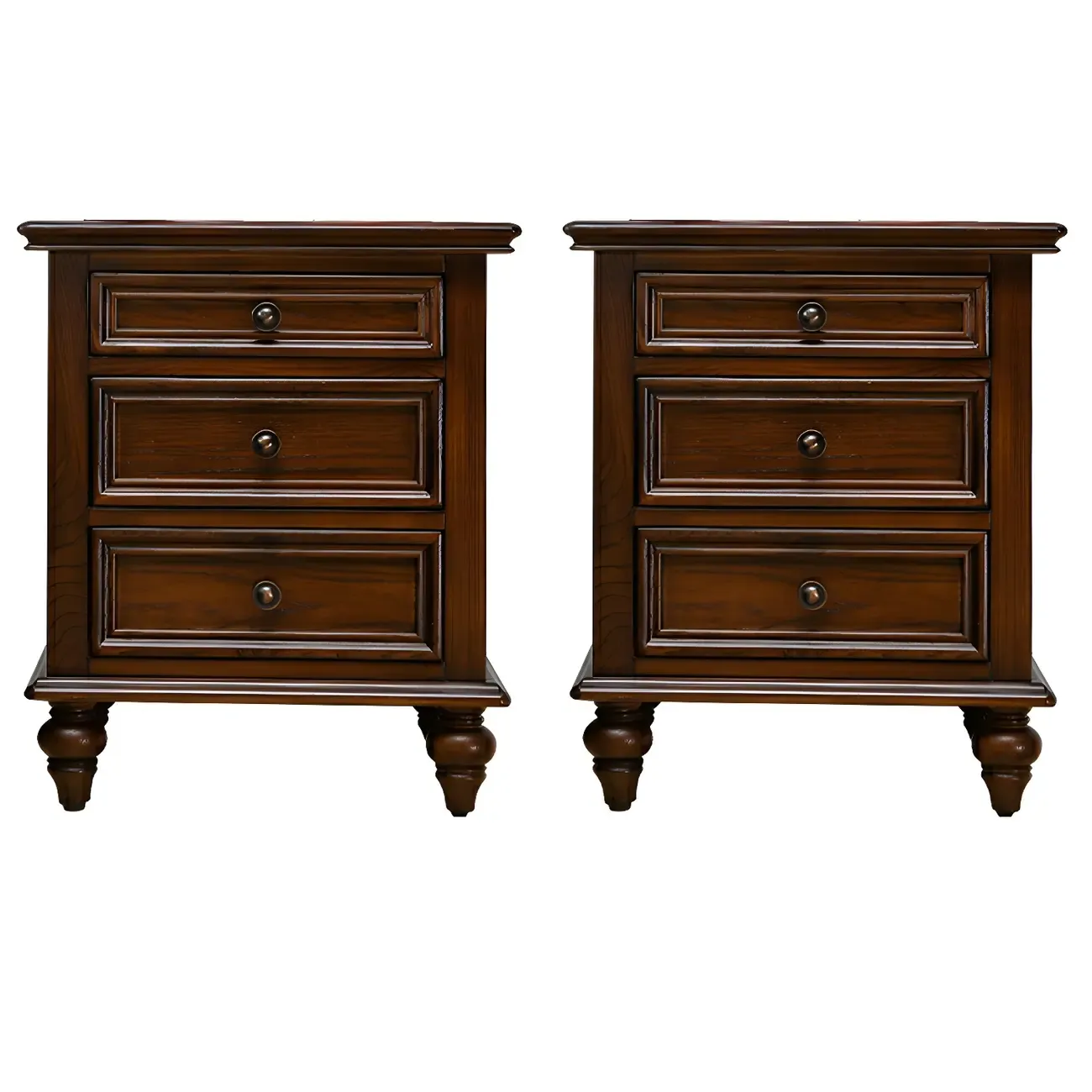 Compact Dark Walnut 3-Drawer Wood Nightstand