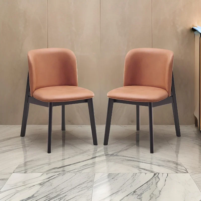 22-Inch Dining Chair, Ergonomic Design, Brown Fabric Upholstery, Black Interior