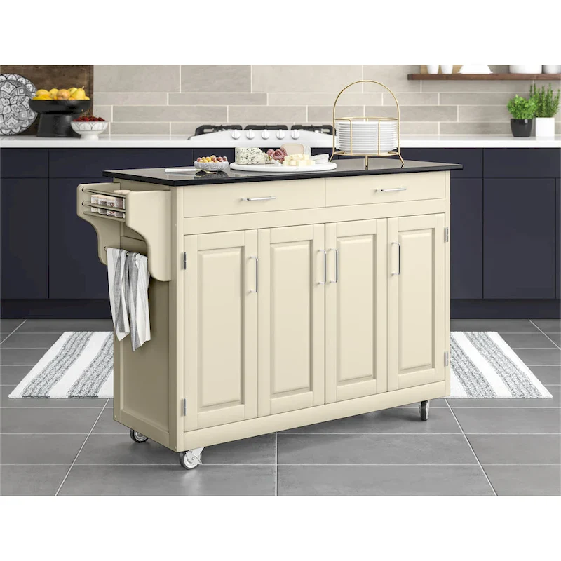 Create-a-Cart White Kitchen Cart with Black Granite Top