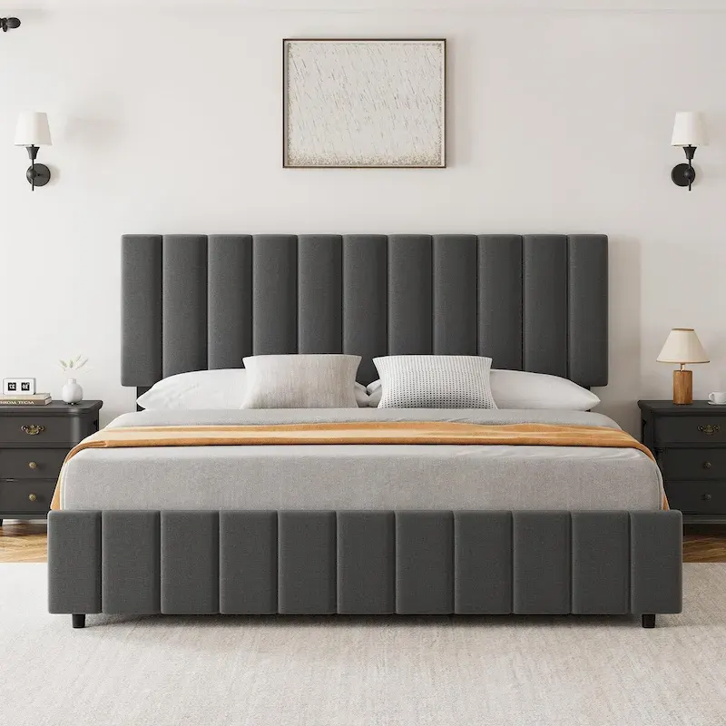 Platform Bed Frame with 4 Storage Drawers, Adjustable Headboard