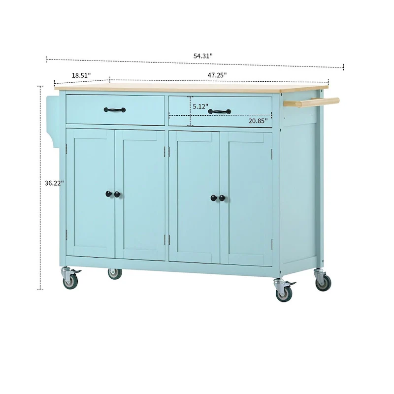 Classic Wooden Kitchen Island Cart with 2 Drawers, 2 Cabinets, a Towel Rack and a Spice Rack