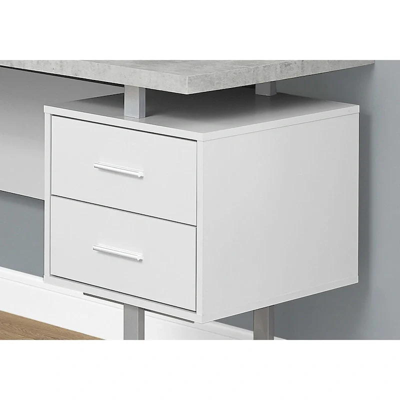 71   Grey L-Shape Computer Desk With Three Drawers