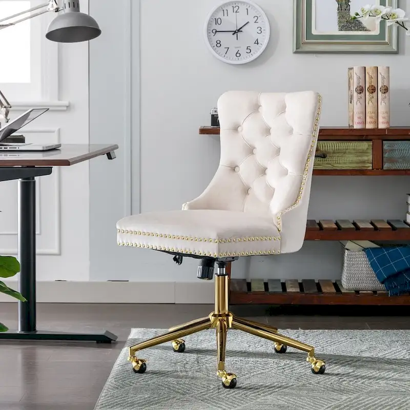 Office Chair with Wheels, Adjustable Height, Velvet Upholstered Tufted Button Computer Desk Chair Swivel