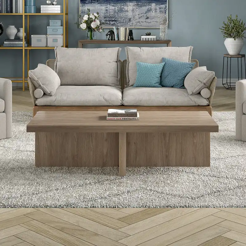 Rectangular Coffee Table - Natural Wood, Scandinavian Design, Multi-User