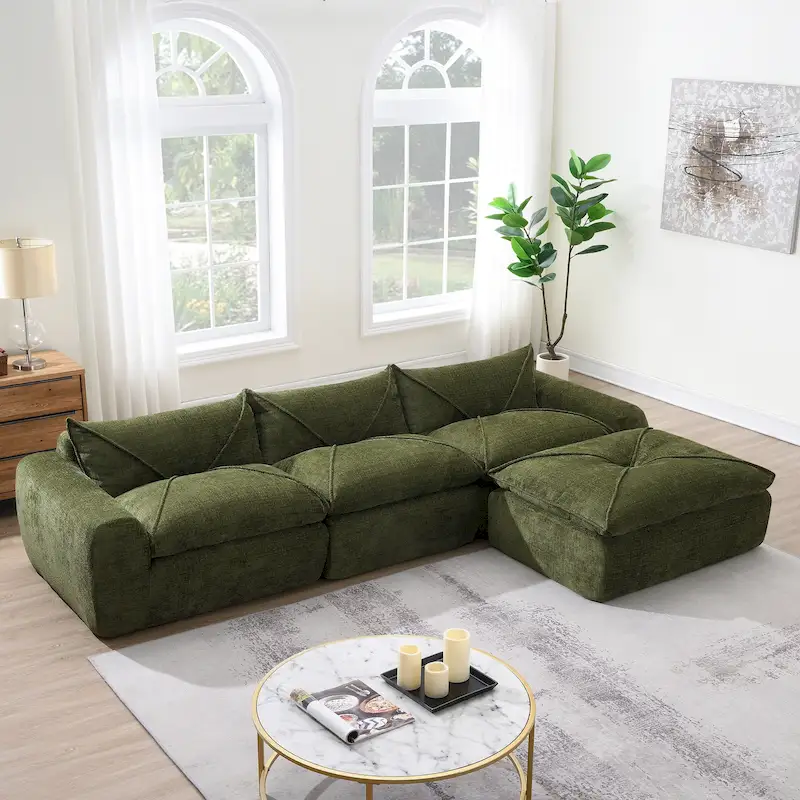 116-In Modern Chenille Sectional Sofa with High Density Foam,No Assembly Required