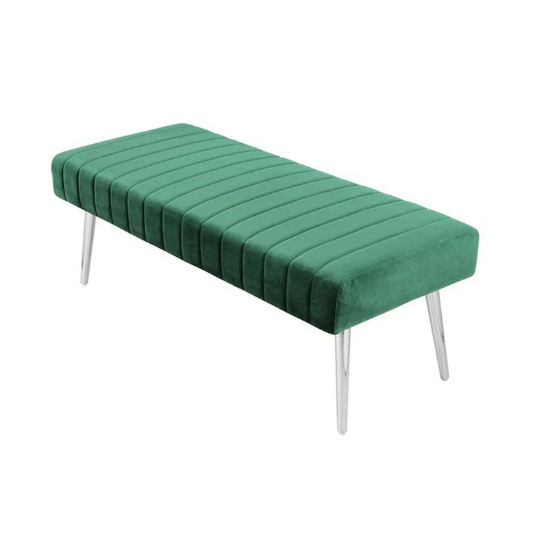 Green Velvet Tufted Bench 45 Inch Chrome Legs