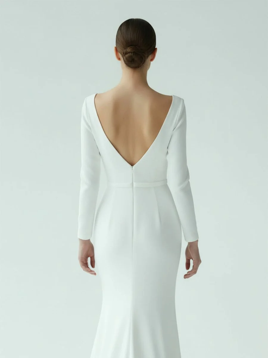 Mermaid Scoop Neck V Back Satin Wedding Dress