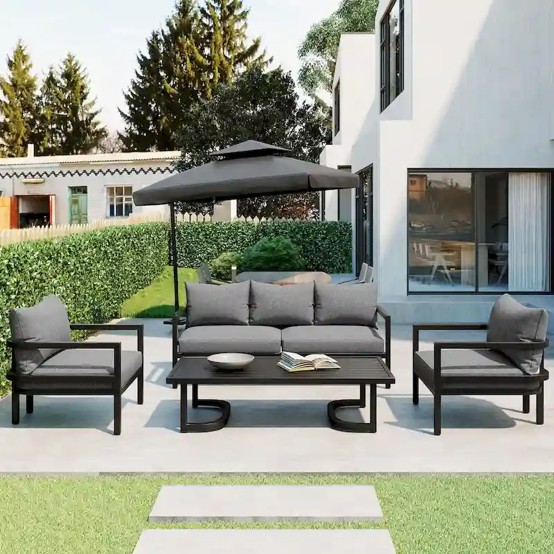 4-Piece Multi-person Outdoor Steel Sofa Set with Table