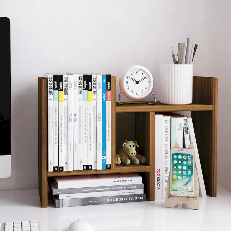 Black/Beige/White/Brown 2-Section Adjustable Wooden Desk Organizer, 1-Person Use