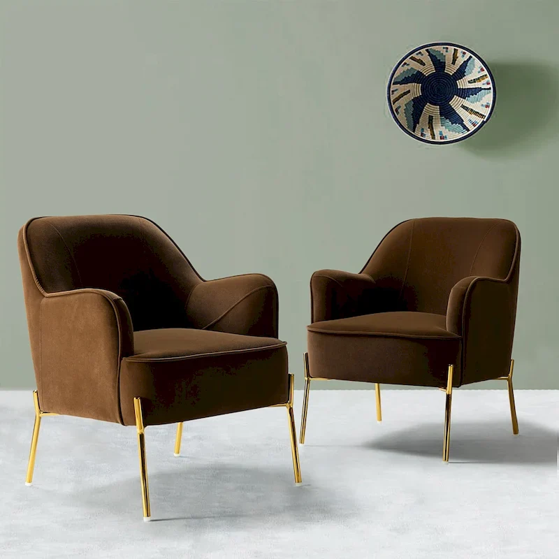 Ma Modern Velvet Accent Chair with Golden Legs Set of 2 by