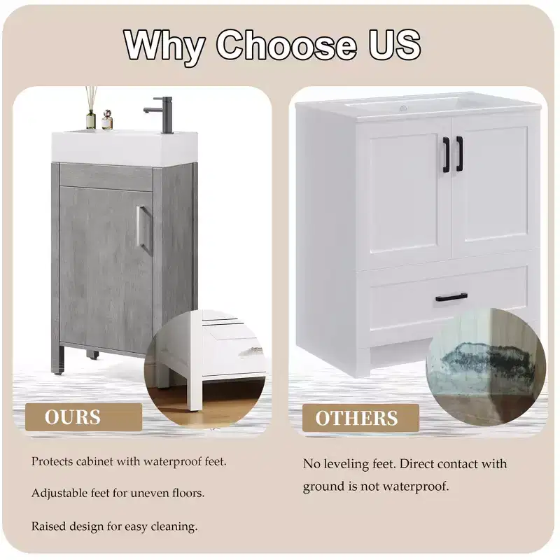 Space-Saving Modern Bathroom Vanity with basin - 16 Inch Freestanding Wooden Cabinet, Metal Handle, Farmhouse Style, Easy Assembly