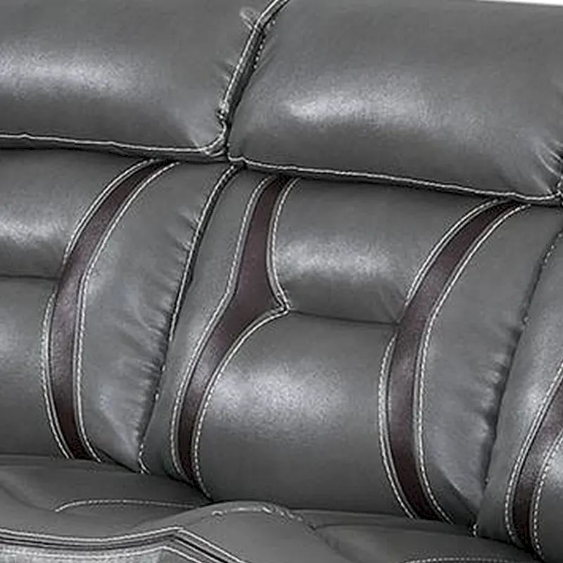 Leatherette Power Motion Sofa with Contrast Stitching, Gray